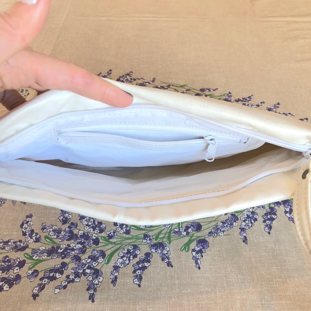 Vintage clutch handbag ivory zip top inside pocket - Picture 4 of 8